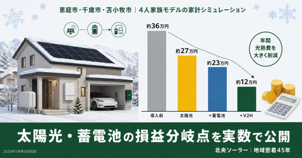 恵庭・千歳・苫小牧・北広島の家計シミュレーション｜太陽光・蓄電池導入の損益分岐点を実数で公開