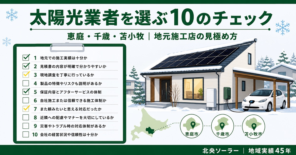 恵庭・千歳・苫小牧・北広島で太陽光発電業者を選ぶ10のチェックリスト|北央ソーラー